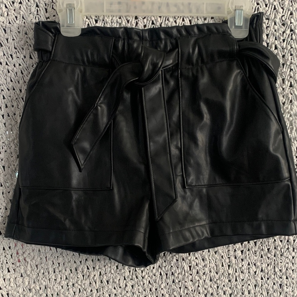 CI Sono Faux Leather High-Waist Paperbag Shorts - Black